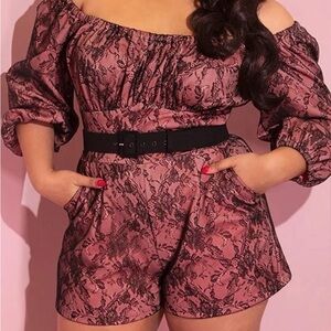Vixen Peach and Black lace Vacation Romper